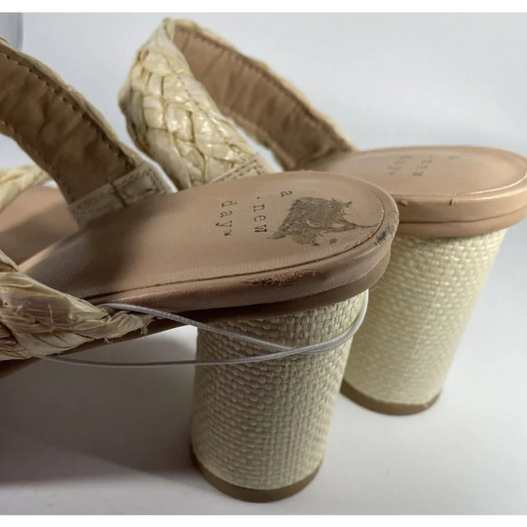 A New Day Womens Basil Sandal Heel Tan Braided Slip On High Open Toe 8.5 NWT - Picture 6 of 8